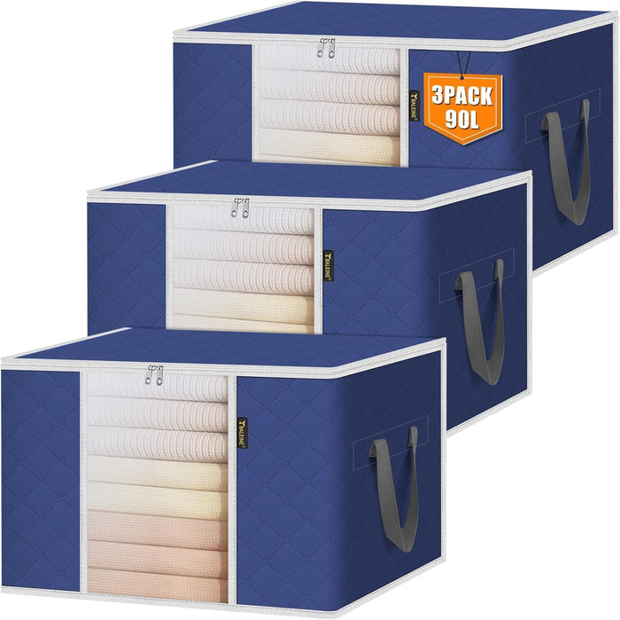 BALEINE 6 Pack Clothes Storage Bags, 16 Gallon Storage Containers with Reinforced Handle, Sturdy Zipper, Closet Organizer for Blanket, Comforter, Pillow, Bedding (Grey, 6 Pack)