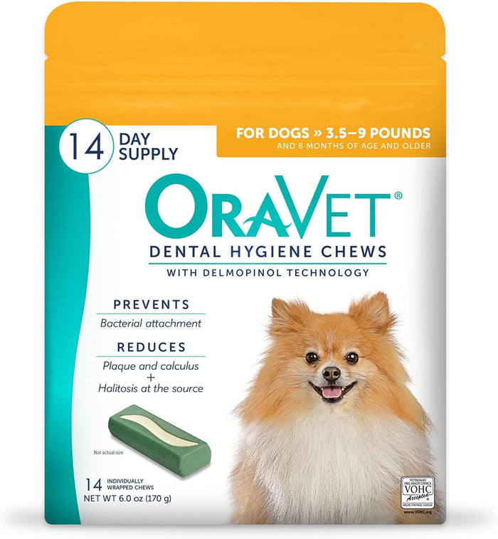 OraVet Dental Chews for Dogs, Oral Care and Hygiene Chews (Extra Small Dogs, 3.5-9 lbs.) Yellow Pouch, 30 Count