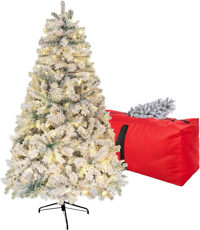 4ft White Prelit Artificial Christmas Tree, Arbol de Navidad Premium Spruce Xmas Tree with 450 Branch Tips, 150 Warm Lights, Foldable Metal Base Stand