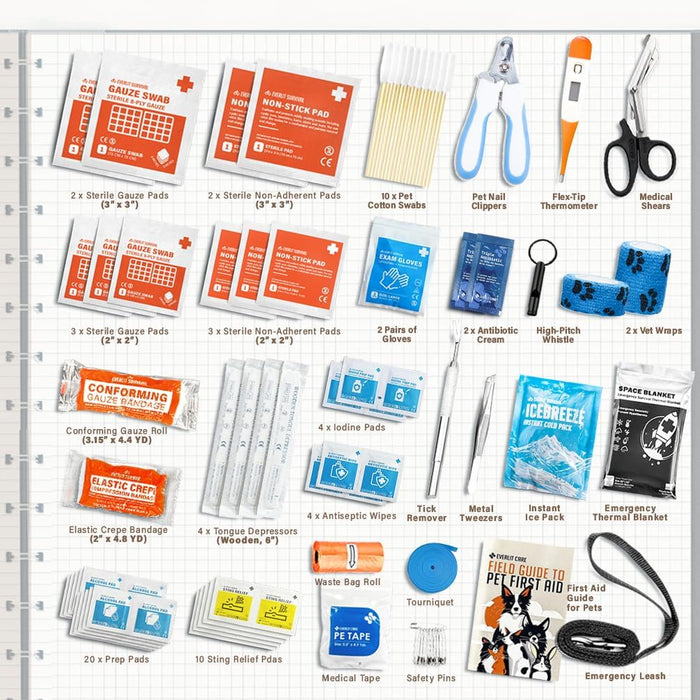 EVERLIT Pet Medic First Aid Kit | Vet-Approved Animal Care Kit with 95 Pcs Medical, Outdoor & Emergency Supplies to Treat Dogs, Cats | Travel-Friendly Compact Bag for Home, Car and Travel (Blue)