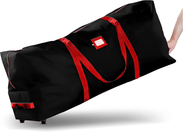 ZOBER 600D Oxford Fabric Large Rolling Christmas Tree Storage Bag - Fits 9 Ft Artificial Trees - Waterproof Christmas Tree Bag For Storage Box For Xmas, Durable Handles and Wheels - Card Slot - Red
