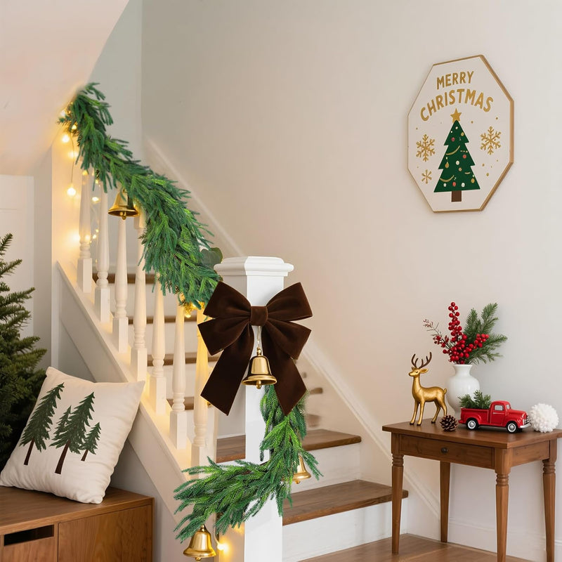 2 Pcs 6 Ft Christmas Norfolk Pine Garlands, Real Touch Faux Pine Garland, Realistic Green Fake Greenery Garland for Christmas Table, Mantle, Wall, Outdoor Holiday Winter Decorations(2, 6 FT)