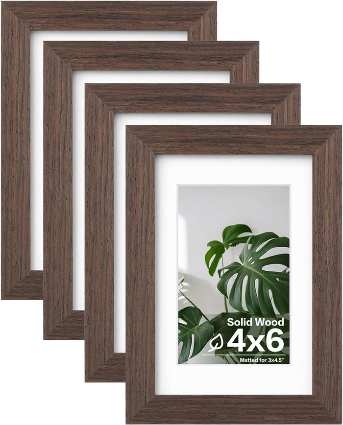 Egofine 8x10 Picture Frames Set of 4, Made of Solid Wood Covered by Plexiglass 4x6 and 5x7 with Mat or 8x10 without Mat, for Table Top Display and Wall Mounting Photo Frame Black