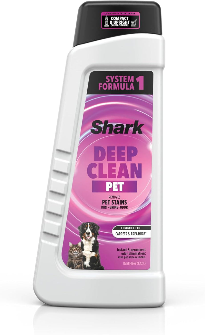 Shark CarpetXpert Deep Clean Pro Formula for All Shark Upright & Portable Carpet Cleaners, Formulated for all Carpets, Upholstery & Area Rugs, Eliminates Tough Pet Messes and Odors, 48oz, EXCM48