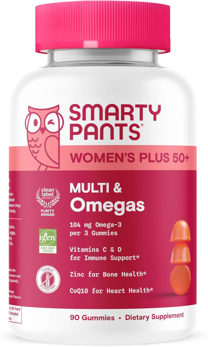 SmartyPants Multivitamin Gummy for Women 50 and Over: Omega 3 Fish Oil (EPA/DHA), Methylfolate, CoQ10, Vitamin D3, C, Vitamin B12, B6, A, K & Zinc, Biotin, Gluten Free, 120 Count (30 Day Supply)