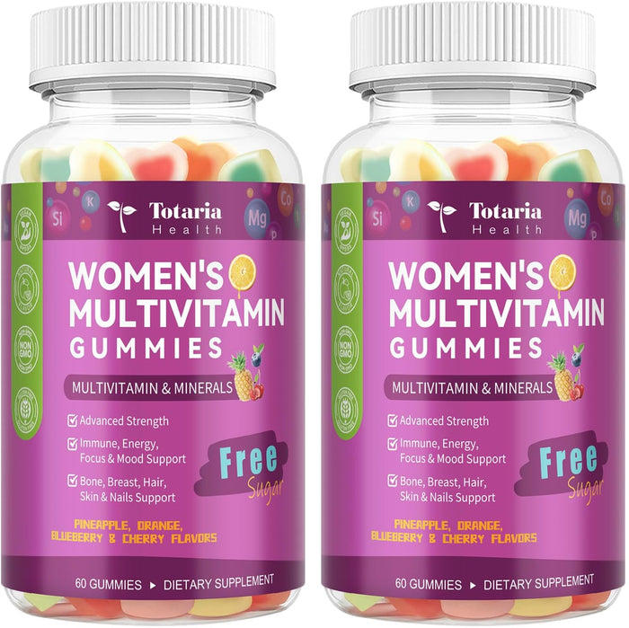 Sugar Free Multivitamin Gummies for Women 14+ w/Iron, Inositol, Folate, Biotin, Womens Daily Multivitamin Gummy w/Vitamin A, C, B, D3, K2, for Hair, Skin, Energy, Immune, Strawberry Flavor