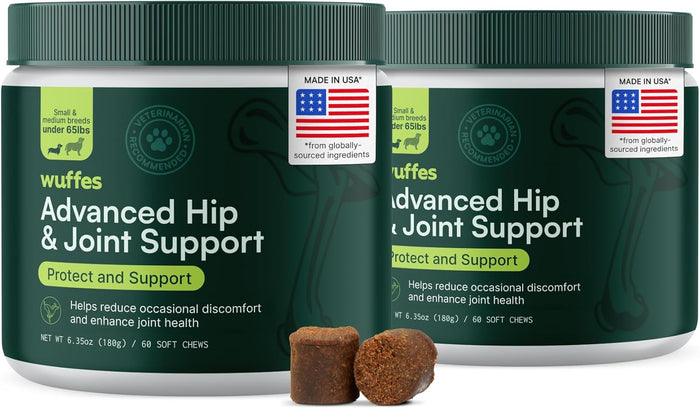 Wuffes Advanced Dog Hip and Joint Supplement with Glucosamine, Chondroitin, Omega 3, MSM, and Green Lipped Mussel, 30 Pork Flavored Chews for Large Dog Breeds