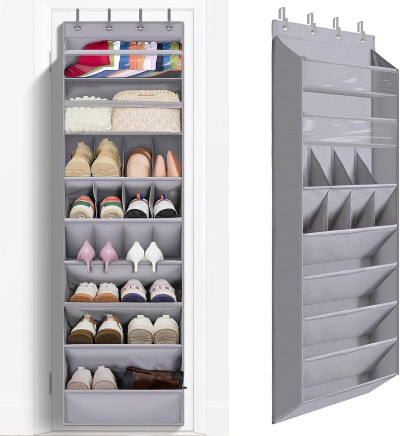 FENTEC 1 Pack Over-the-Door-Shoe-Organizers, Hanging Organizers with Large Pocket Shoe Holder Hanging Shoe Rack for Closet Shoe Organizer for Wall, Over Door Organizer with 15 Pockets Gray