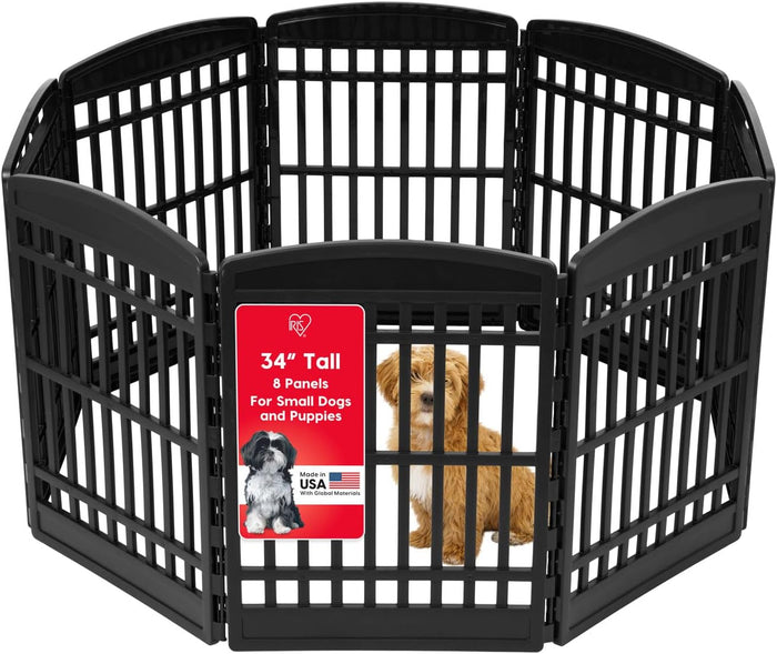 IRIS USA 24" 6-Panel Puppy Playpen, 61 x 61 x 24, Puppy Fence, Dog Playpen, Dog Play Pen Indoors, Pet Fence, Puppies/Small Dogs, Black