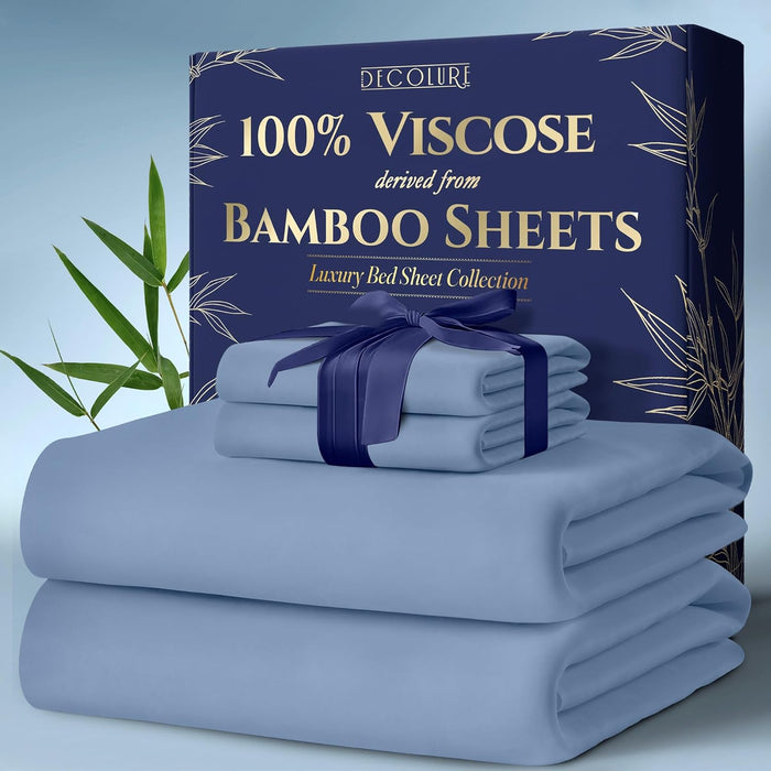DECOLURE 100% Viscose Derived from Bamboo Sheets Queen Size 4pcs - Ultra Soft & Luxuriously Cooling, 17" Deep Pocket, Double Stitching, Perfect for Hot Sleepers - Queen Bed Sheets (Olive)