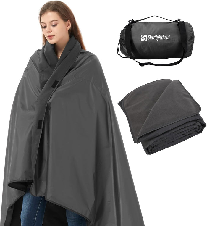 4-in-1 Large Camping Blankets - Waterproof, Windproof Fleece Outdoor Blankets for Stadium, Sports, Car, Concert - 81"x57", Portable (Dark Gray)