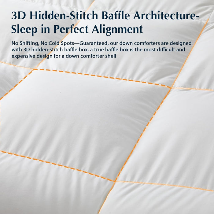 Pacific Coast Goose Feather Down Fiber Comforters Queen Size, Extra Fluffy White Duvet Insert, Ultra-Soft, Breathable, All Season Hotel Luxury Bedding Comforters, 8 Corner & Center Loops (90"x90")