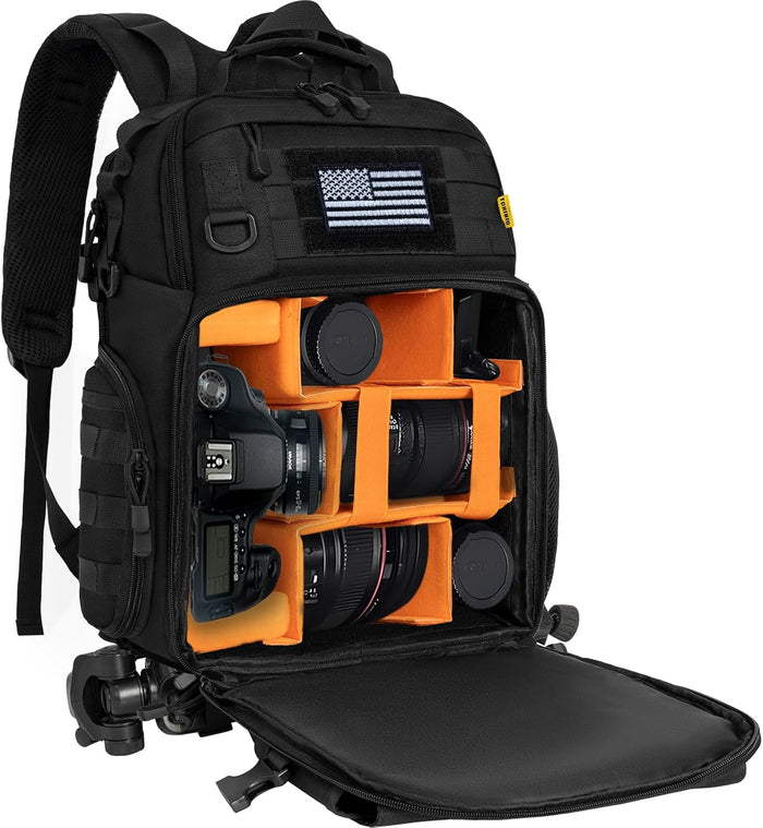 Camera Backpack for DSLR/SLR/Mirrorless Photography Camera, Tactical Camera Bag Case Water-resistant Travel Backpack with 15.6" Laptop Compartment Compatible with Canon