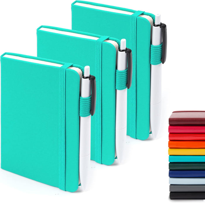 feela 3 Pack Pocket Small Notebook Journals, Mini Cute Hardcover College Ruled Notepad Women Office Supplies, with 3 Black Pens, 3.5”x 5.5”, A6, Pastel Colors, Light Blue, Light Purple, Light Green
