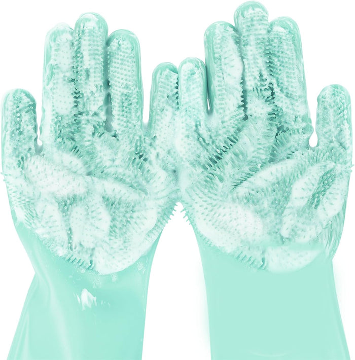 Pecute Pet Grooming Gloves - Heat Resistant Silicone Gloves with High-Density Teeth, Enhanced Five Finger Design for Bathing and Massaging Dogs and Cats, Blue