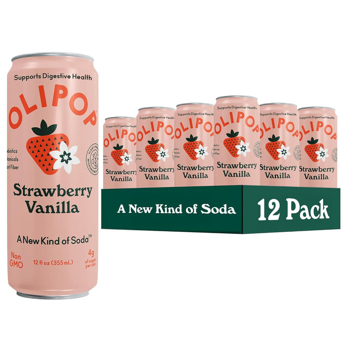 OLIPOP Prebiotic Soda Pop, Classic Root Beer, Pantry Pack Packed with Prebiotics, Fiber, and Botanicals, Gluten Free, Vegan, GMO Free, 12oz Skinny (12-Cans)