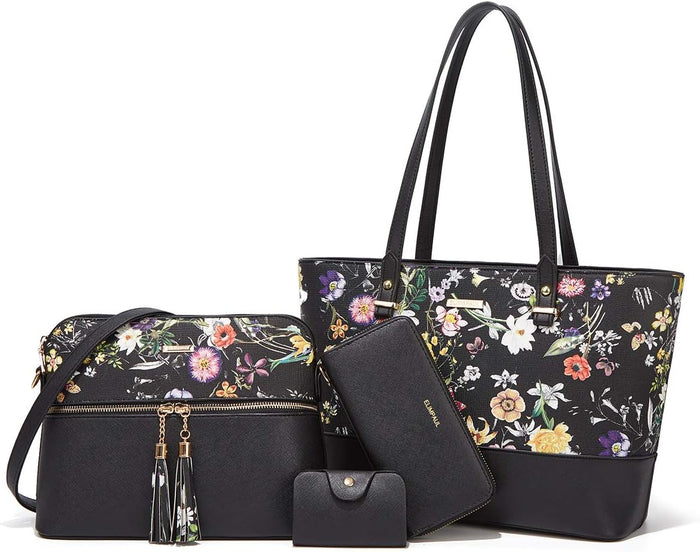 Women Fashion Handbags Wallet Tote Bag Shoulder Bag Top Handle Satchel Purse Set 4pcs
