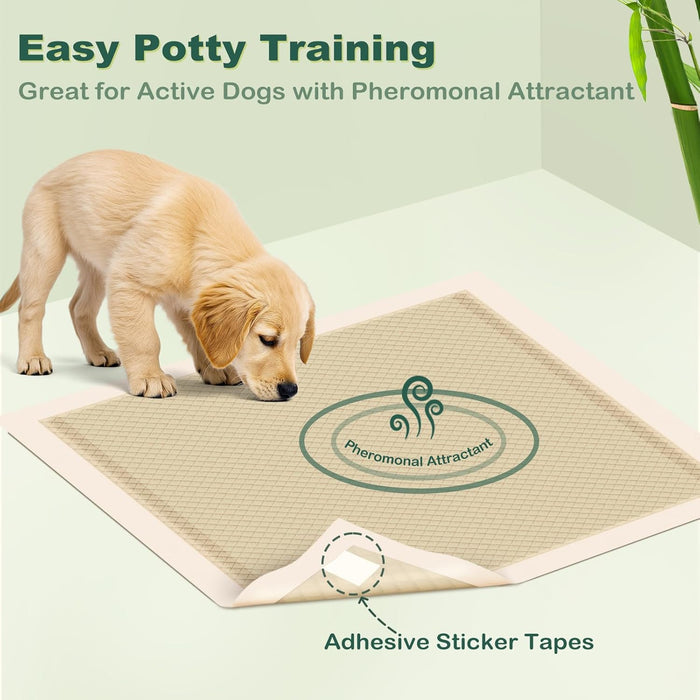 MIZOK Puppy Pads Small 22x22 Pee Pads for Dogs Bamboo Odor Eliminating & 6-Layer Absorbent Leak-Proof Dog Pee Pads Potty Training with Adhesive Tabs, Disposable (100 Counts)