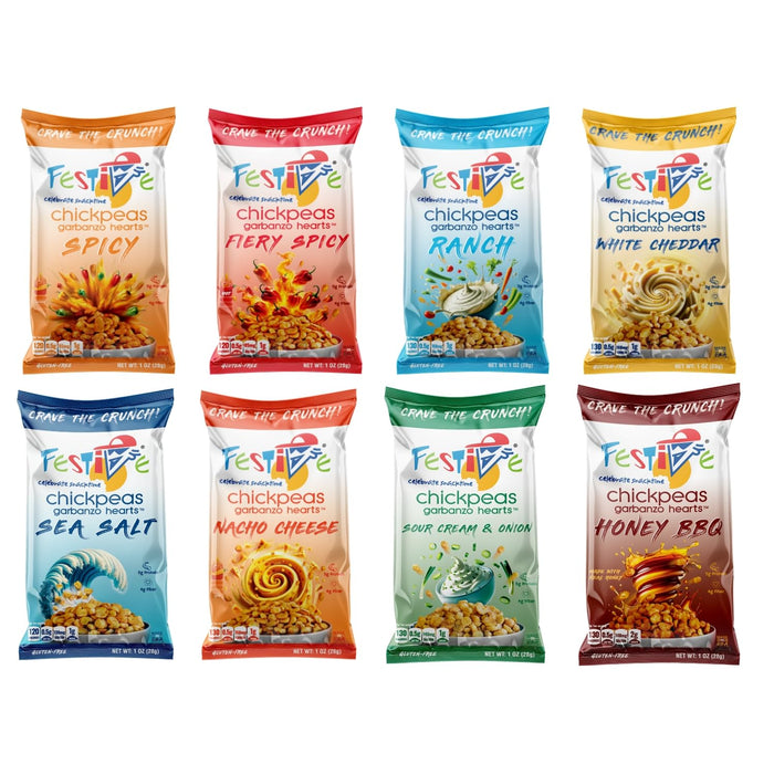Snack Festive Variety Pack Roasted Chickpea Snacks, 12 Bags 1 oz Crunchy Protein Garbanzo Beans, Healthy Nut Free Vegan Non-GMO Soy-Free Balanced Macro