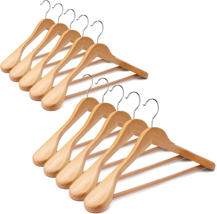 Suit Hangers 6 Pack Wooden Hangers,Heavy Duty Coat Hangers,Wide Shoulder Hangers with Non Slip Pants Holder,Suit Hangers for Men for Women,for Suit,Coat,Jacket,Pants (Natural)