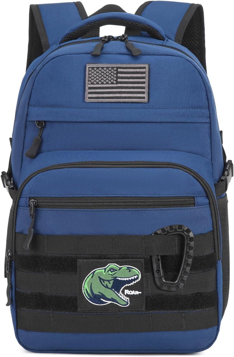 Kids Tactical Backpack Army Molle Bookbag Military Boys Backpack for School, Outdoor, Camping (Includes 2 Patches+1Carabiner), Black Camo