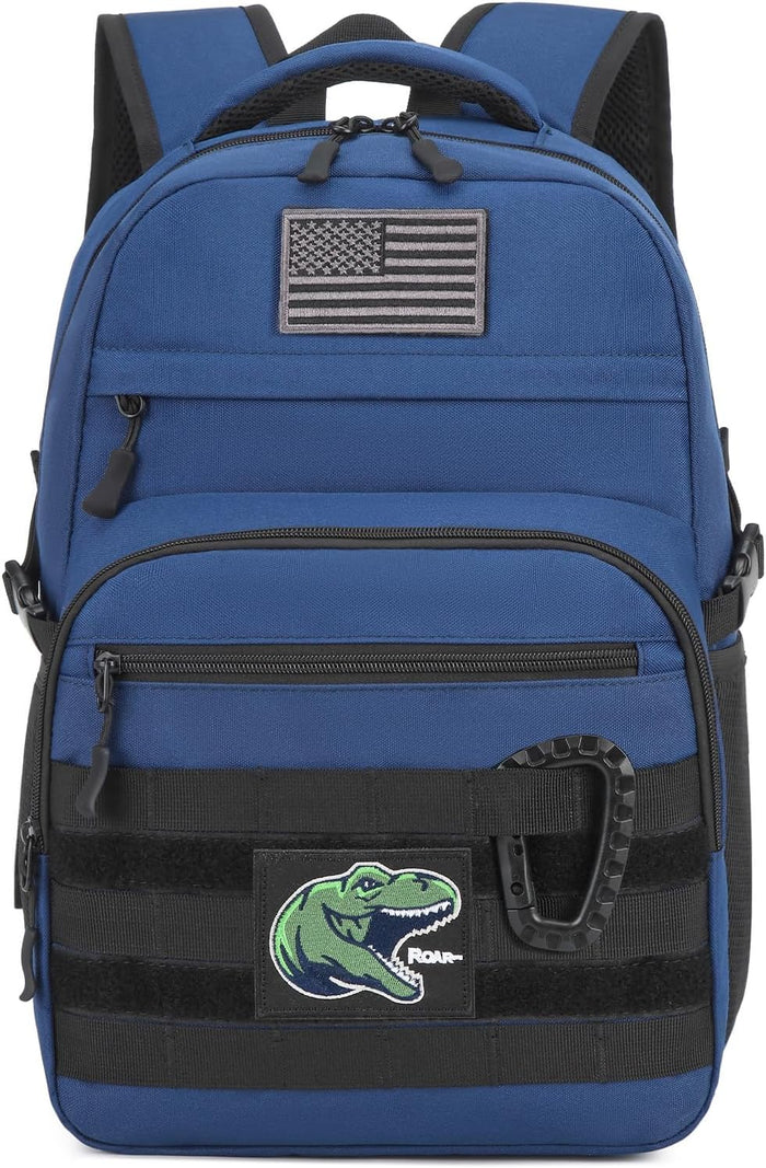 Kids Tactical Backpack Army Molle Bookbag Military Boys Backpack for School, Outdoor, Camping (Includes 2 Patches+1Carabiner), Black Camo