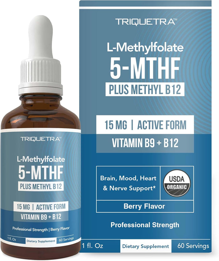 L Methyl Folate 15mg Plus Methyl B12 Cofactor – High Potency, Active 5-MTHF Form - Supports Mood, Methylation, Cognition – Bioactive Forms of Vitamin B9 & B12 (60 Capsules – 60 Servings)