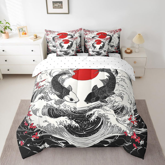 Feelyou Cherry Blossoms Bed Set for Kids Boys Girls Twin Size Sakura Flower 7 Pieces Beeding Set Ultra Soft Japanese-Style Bed in a Bag with Comforter, Sheets, Pillowcases Floral Botanical Room Decor