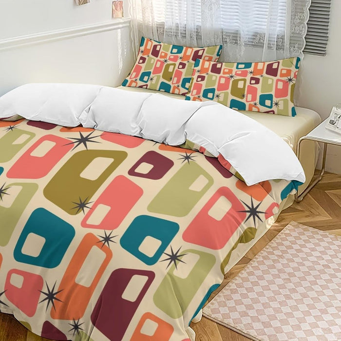Modern Mid Century Duvet Cover, Vintage Geometry Bedding Sets Soft Comforter Cover，Aesthetic Abstract Art Bedding 3 Piece (1 Duvet Cover 86"x70" + 2 Pillow Sham 20"x30")