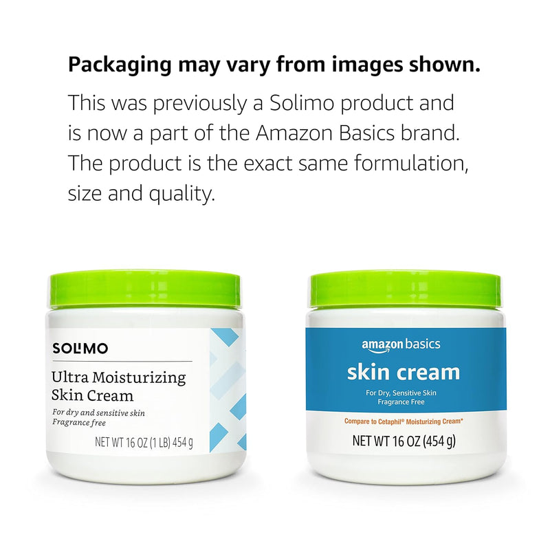 Amazon Basics Ultra Moisturizing Skin Cream for Dry & Sensitive Skin, Dermatologist Tested, Fragrance Free, 16 Ounce, 1 Pound (Pack of 1) (Previously Solimo)