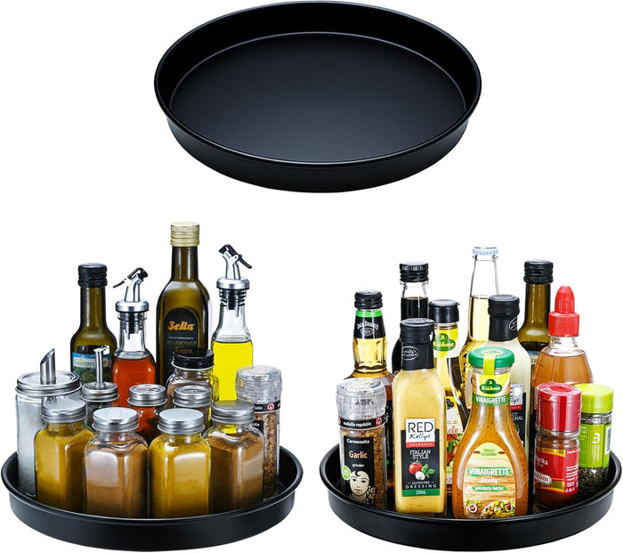 Amolliar Lazy Susan Organizer, Non-Skid Metal Rotating Turntable for Cabinet, Kitchen, Fridge, Pantry Storage, Spice Rack Condiment, Tray for Household Purpose, Under Sink Organizer, 10" 4 Pack Black