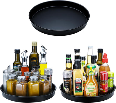 Amolliar Lazy Susan Organizer, Non-Skid Rotating Metal Turntable for Cabinet, Kitchen, Fridge, Pantry Organization and Storage, Spice Rack for Condiment,Trays for Household Purposes, 10" 3 Pack Black