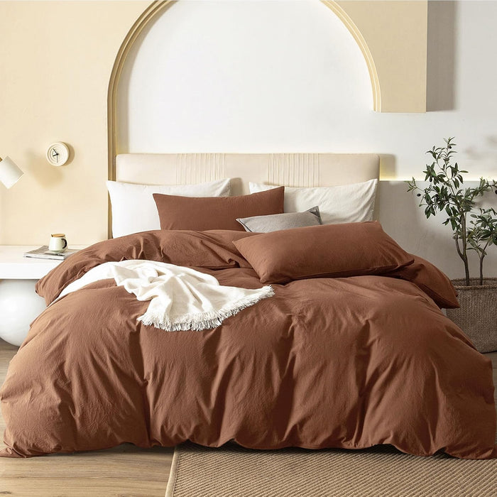 JIYUAN 100% Washed Cotton Duvet Cover Set 3 Pieces Queen, 1 Duvet Cover 90x90 Inches(Comforter Not Included) and 2 Pillowcases,Linen Feel Bedding Set Comfy and Breathable, Heathered Green