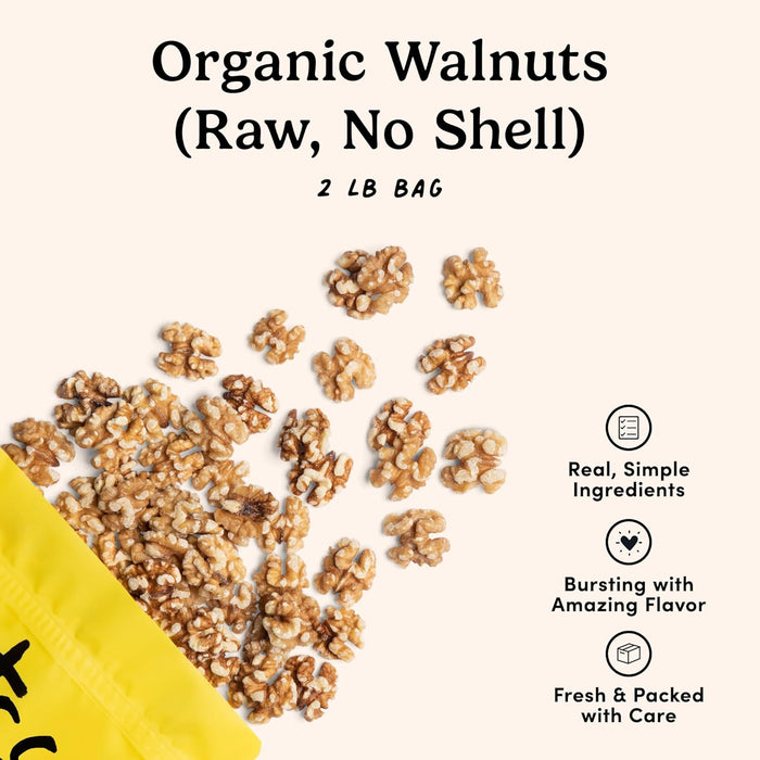 Nuts.com – Organic Walnuts (Raw, No Shell) – Healthy Snack for Adults & Kids, Nutty & Slightly Sweet Flavor, Good Source of Protein & Fiber – Vegan, Raw, Gluten-Free & Kosher Pareve – 2 Pound Bag