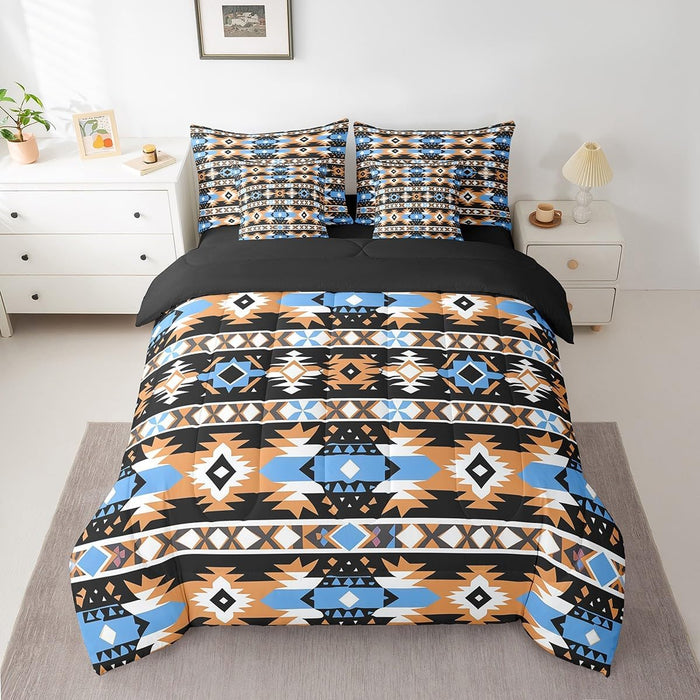 Feelyou Bohemian Bed Set For Kids Boys Girls Twin Size Geometric Striped 7 Pieces Beeding Set Ultra Soft Native American Design Boho Bed in a Bag with Comforter, Sheets, Pillowcases Western Room Decor