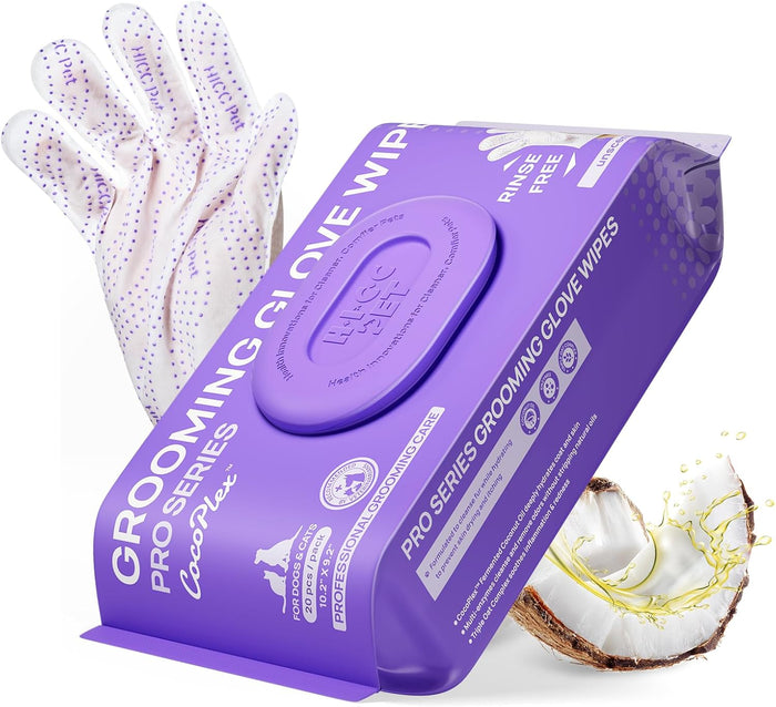 HICC PET Glove Wipes Pro – Pet Cleaning Gloves for Dogs & Cats – Infused with Coconut Oil & Plant Extracts – Hypoallergenic, Gentle, Spa-Like Care at Home