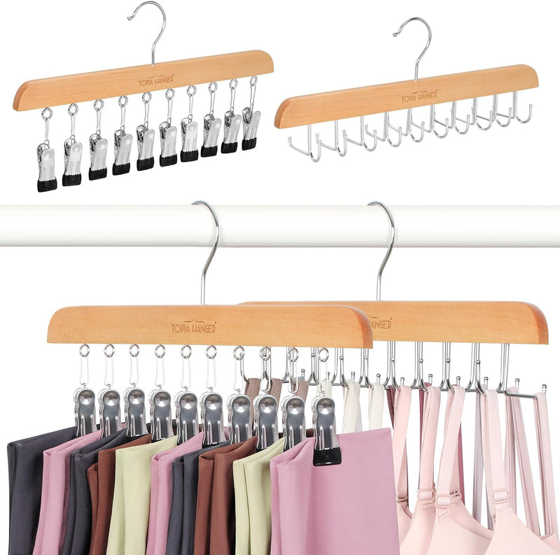 TOPIA HANGER 2 Pack Bra Hanger with 2 Pack Leggings Organizer, 2-in-1 Space Saving Hanger Neatly Store Max 40 Bras and 20 Leggings, Pants Jeans Shorts Skirt Tank Top Hangers for Closet Black CT77B