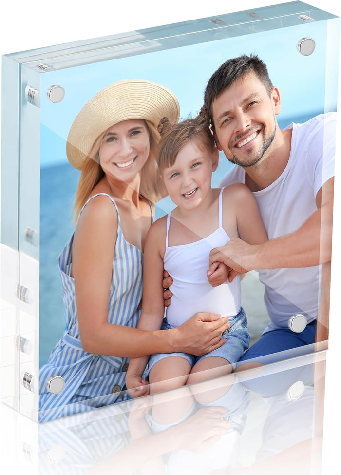 HOUSE DAY Acrylic Picture Frames 8x10, 1 Pack Magnetic 8x10 Picture Frame, Double Sided Clear 8 x 10 Photo Frame with Microfiber Cloth, Frameless FreeStanding 8x10 Frame Gift for Desktop Display