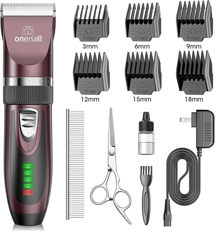 oneisall Dog Clippers Low Noise, 2-Speed Quiet Dog Grooming Kit Rechargeable Cordless Pet Hair Clipper Trimmer Shaver for Small and Large Dogs Cats Animals (Gold)