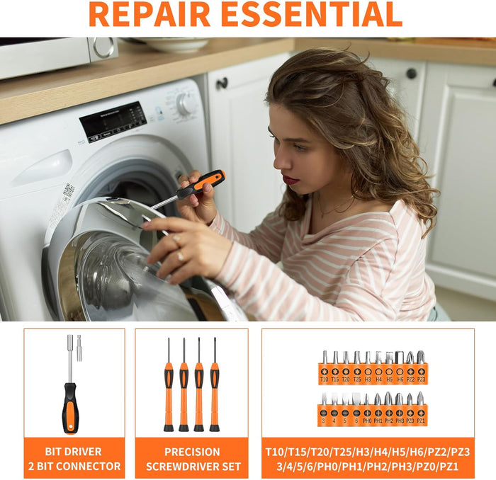 39 Piece Household Tool Set General Repair Small Hand Tool Kit Basic Home Tool Set in Toolbox Storage Case for Home Garage Office College Dormitory Use, Orange