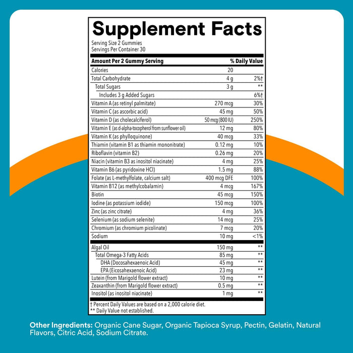 SmartyPants Teen Guy Multivitamin Gummies - Improved Formula: Omega 3 (DHA/EPA), Vitamin D3, C, Vitamin B12, B6, A, K & Zinc, Folate, Gluten Free, Fruit Flavor, 60 Count (30 Day Supply)