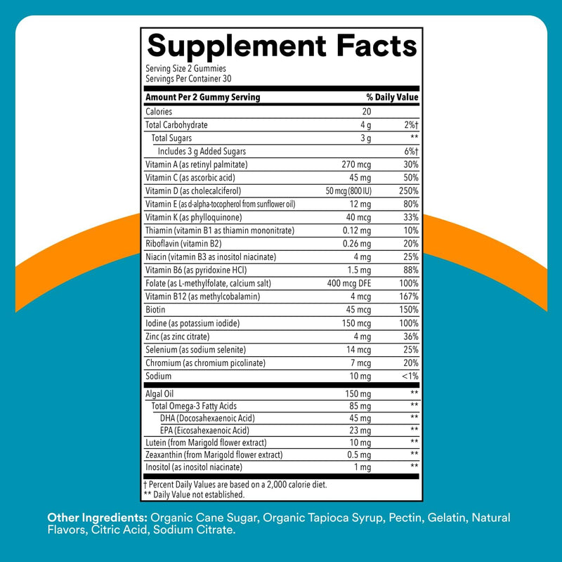SmartyPants Teen Guy Multivitamin Gummies - Improved Formula: Omega 3 (DHA/EPA), Vitamin D3, C, Vitamin B12, B6, A, K & Zinc, Folate, Gluten Free, Fruit Flavor, 60 Count (30 Day Supply)