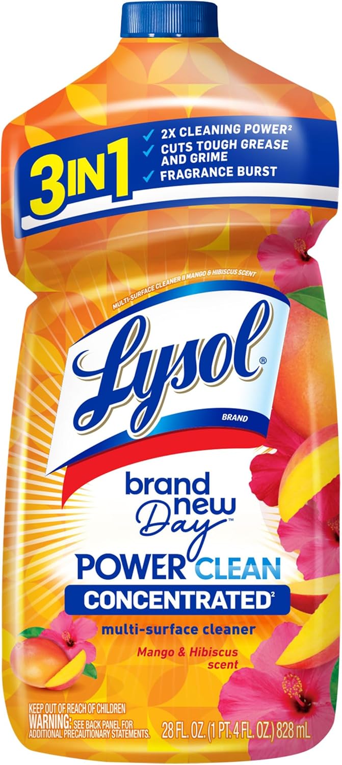 Lysol Power Clean Multi-Surface Cleaner, 2x Concentrated Pour, Sparkling Lemon & Sunflower Essence scent, 28 Fl Oz (Packaging May Vary)
