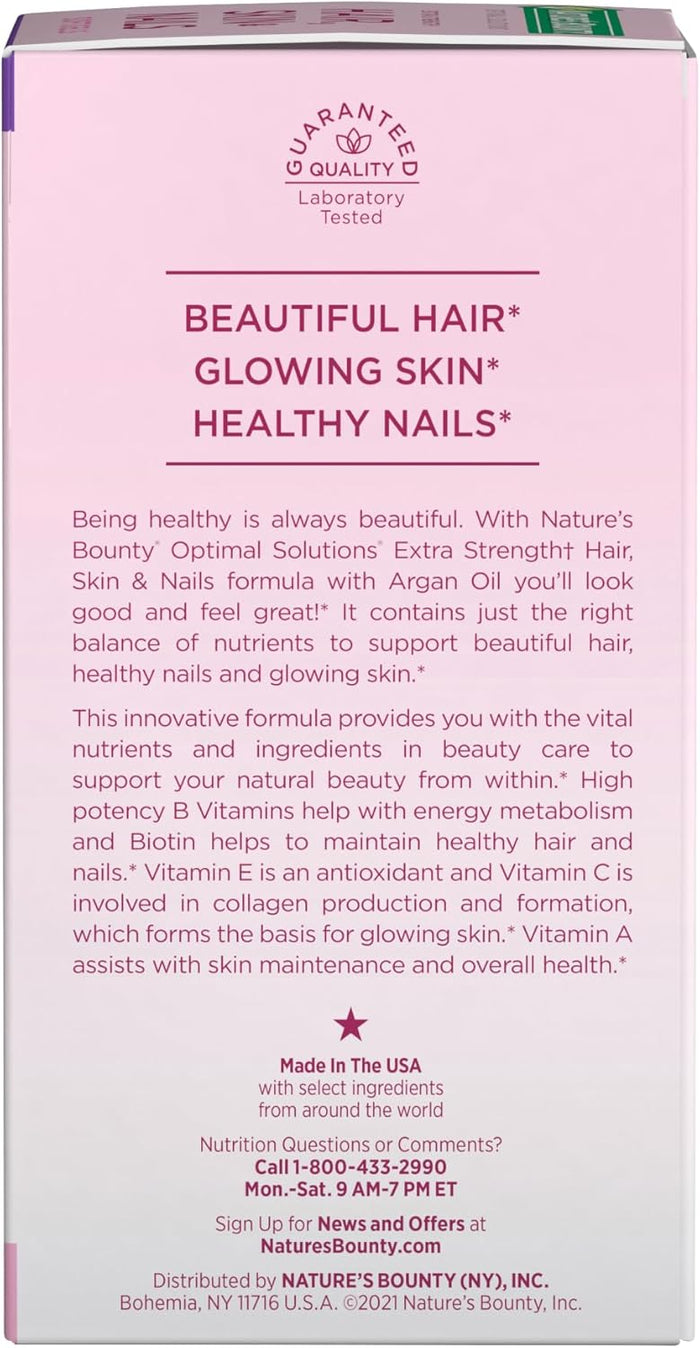 Nature's Bounty Advanced Hair, Skin & Nails, Argan-Infused Vitamin Supplement with Biotin and Hyaluronic Acid, 150 Rapid Release Softgels, 50 Total Servings