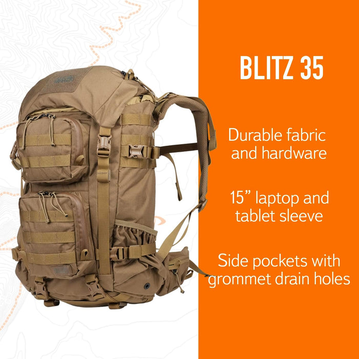 Mystery Ranch Blitz 35 Backpack – Tactical Daypack with Waistbelt & Padded Laptop Sleeve – Coyote, 35L, L/XL