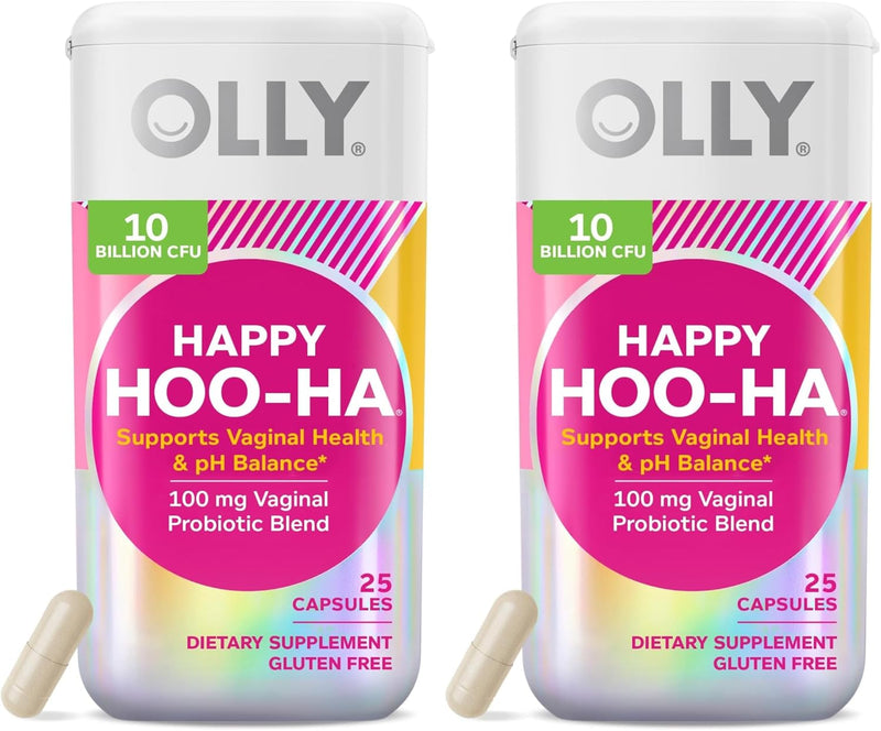 OLLY Happy Hoo-Ha Capsules, Probiotic for Women, Vaginal Health and pH Balance, 10 Billion CFU, Gluten Free - 25 Count