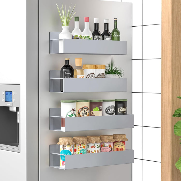 Metal 4 Pack Magnetic Spice Storage Rack Organizer for Refrigerator and Oven, Black Fridge Organizers and Storage