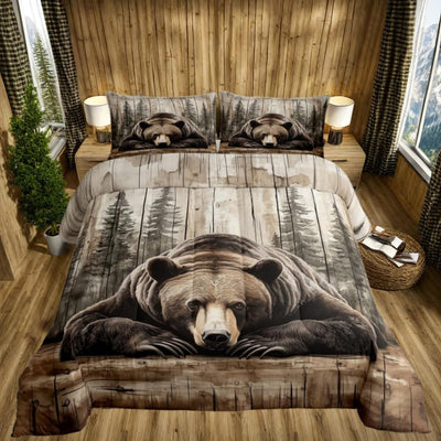 Erosebridal Grizzly Bear Bedding Set Queen Hunting Wild Animal Comforter Set Rustic Farmhouse Cabin Bedding Comforter Sets Western Country Quilt Bed Set Vintage Forest Wildlife Decor,2 Pillowcases