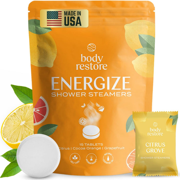 Body Restore Shower Steamers Aromatherapy 30 Pack - Christmas Stocking Stuffers for Men, Birthday Gifts for Women, White Elephant, Relaxation, Self Care - Collector’s Box