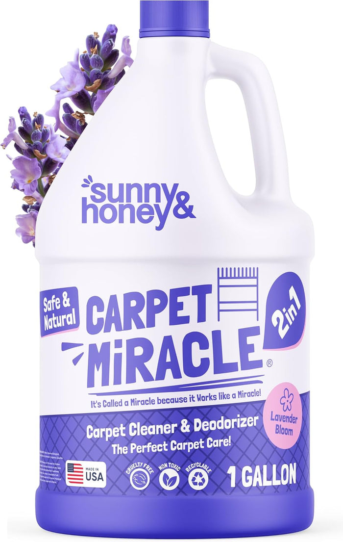 Sunny & Honey Carpet Cleaner Solution - 128 Fl Oz, Spring Mint Scent - Carpet Shampoo & Pet Stain Remover for Upholstery & Rugs, Works With Steam Cleaners